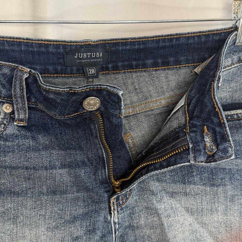 Just USA Willa Mid Rise Fray Hem Denim Shorts - Medium Blue - 28 / 6 - Picture 7 of 8
